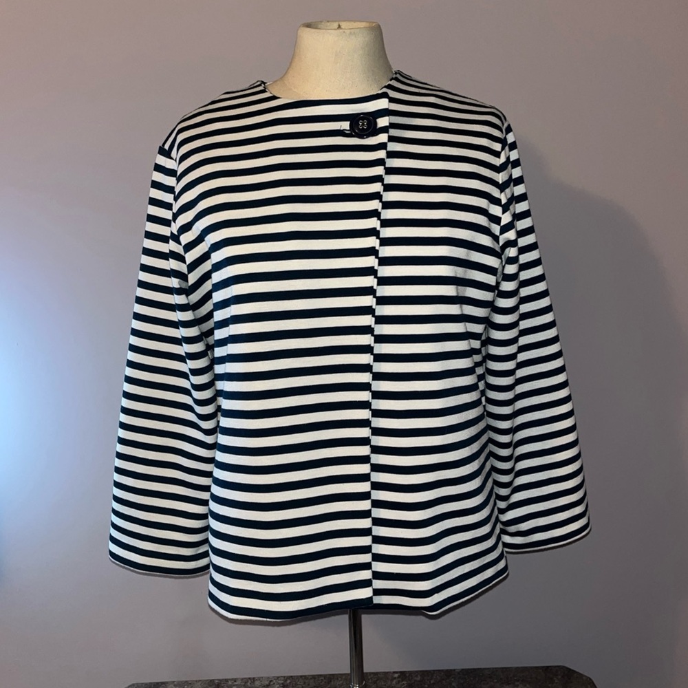 Erin London Women’s Nautical Navy/White Striped Shirt Jacket, Sz Medium